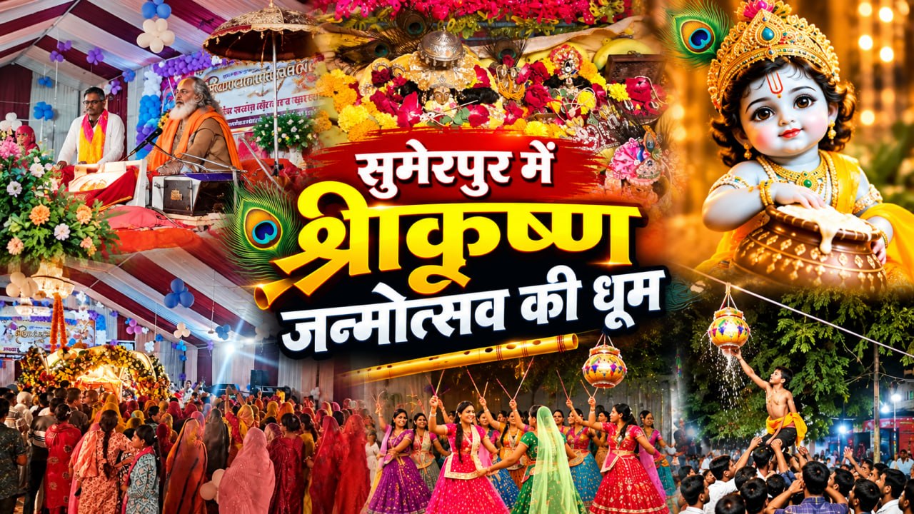 सुमेरपुर में श्रीकृष्ण जन्मोत्सव की धूम, भजनों पर झूमे श्रद्धालु; महिलाओं ने किया गरबा